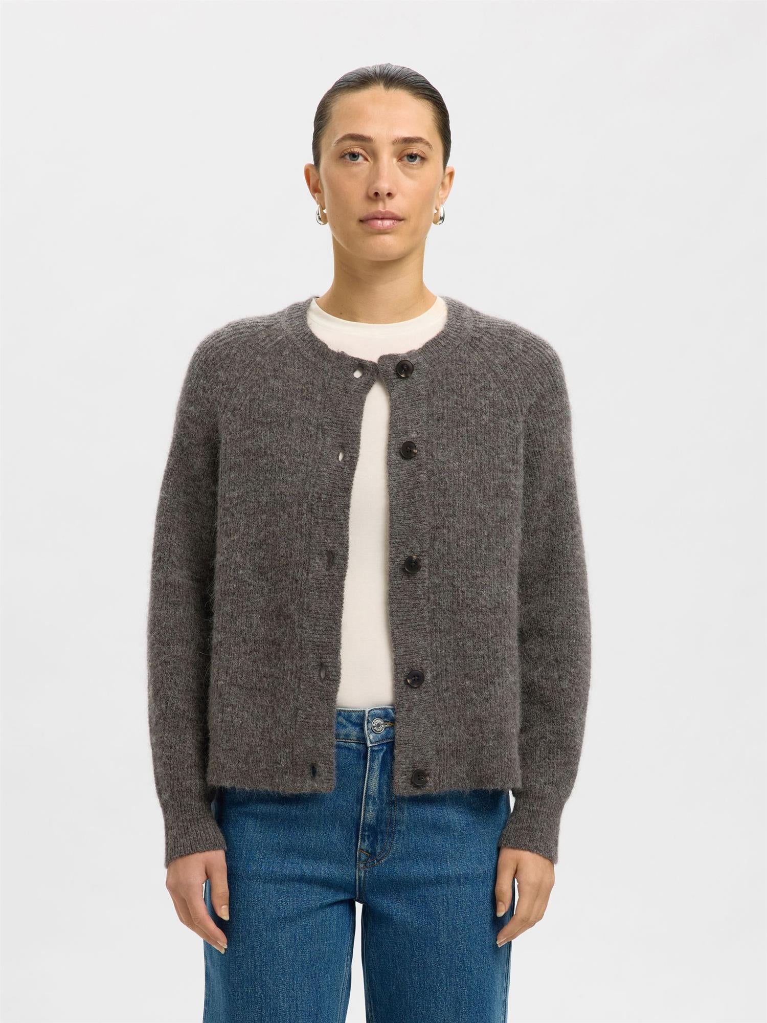 SLFLulu Ls Knit Short Cardigan-medium grey