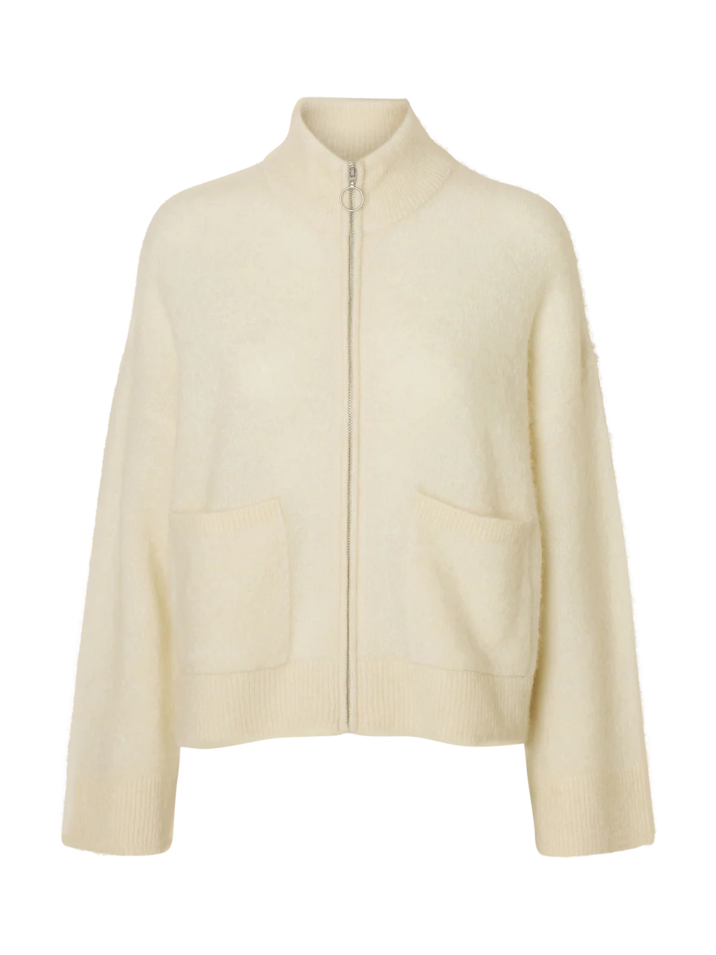 SLFSia Ras Knit Zipper Cardigan-snow white
