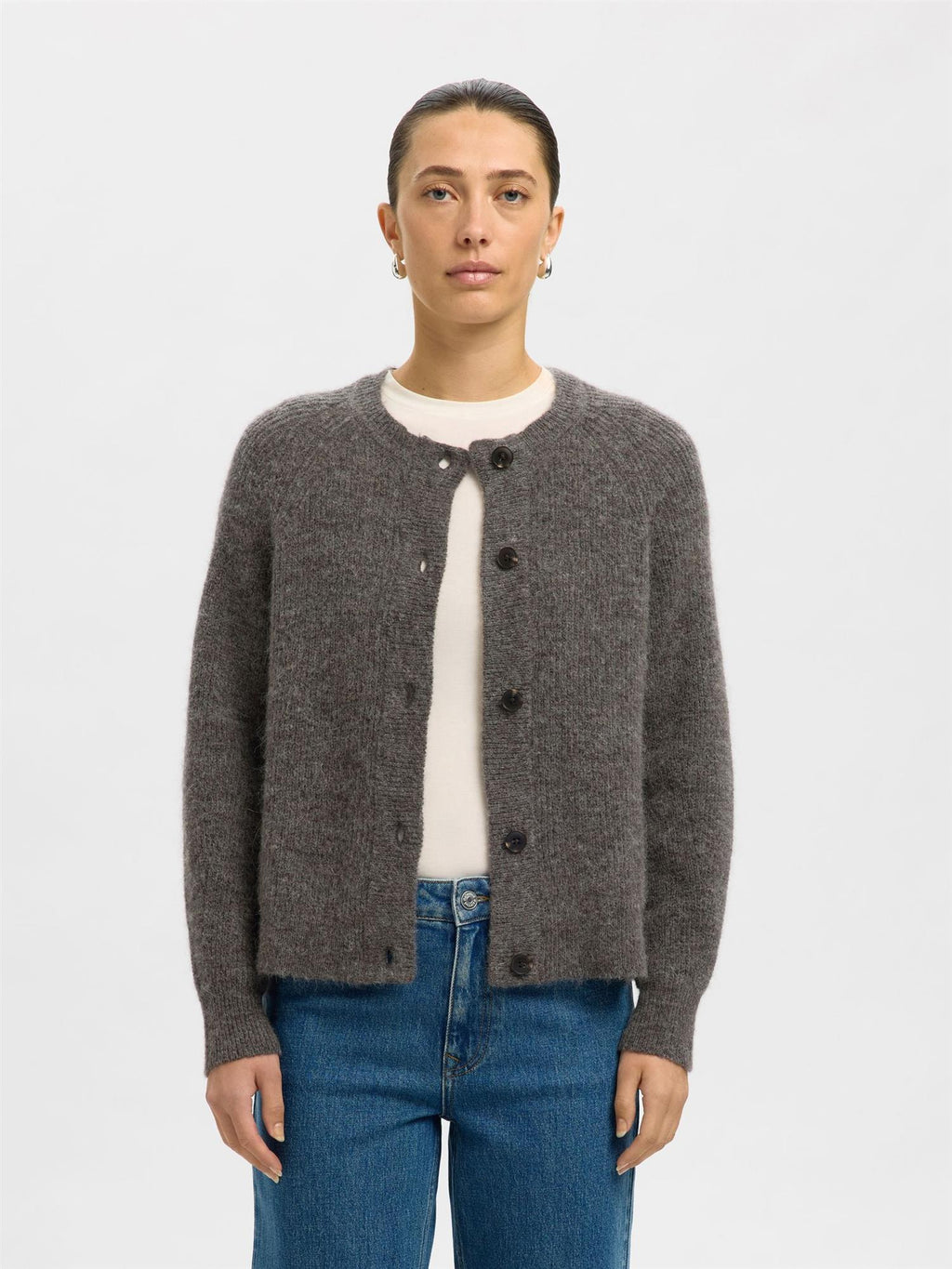SLFLulu Ls Knit Short Cardigan-medium grey
