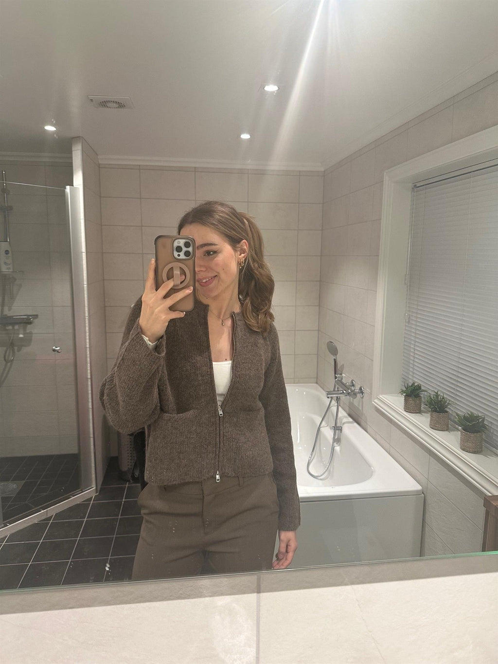 SLFSia Ras Ls Knit Short Cardigan-choco chip