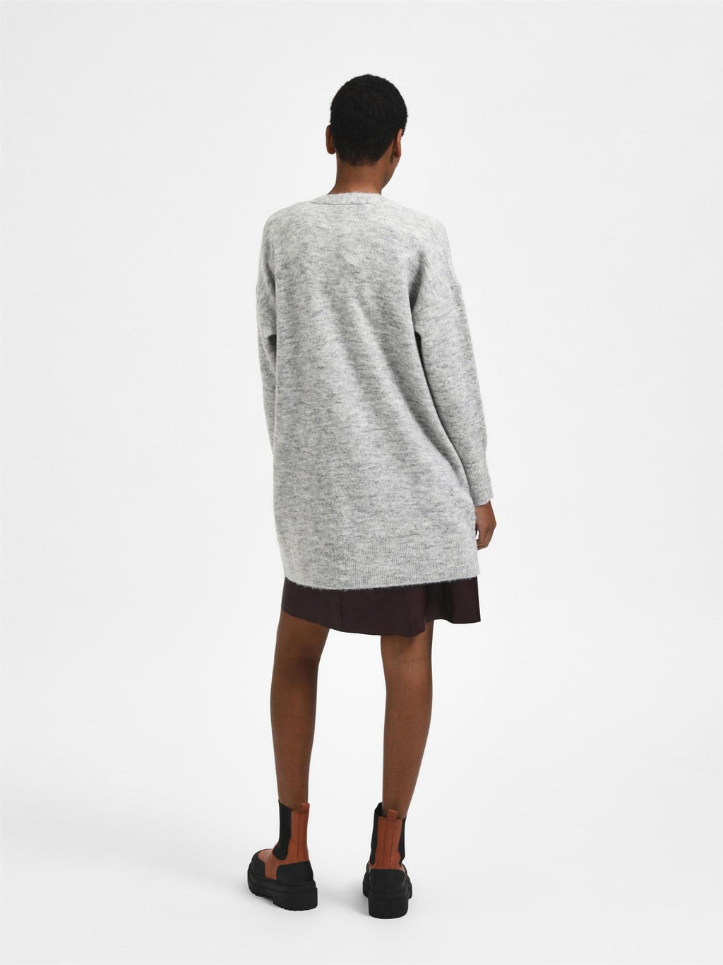 SLFLULU New Ls Knit Long Cardigan-light grey