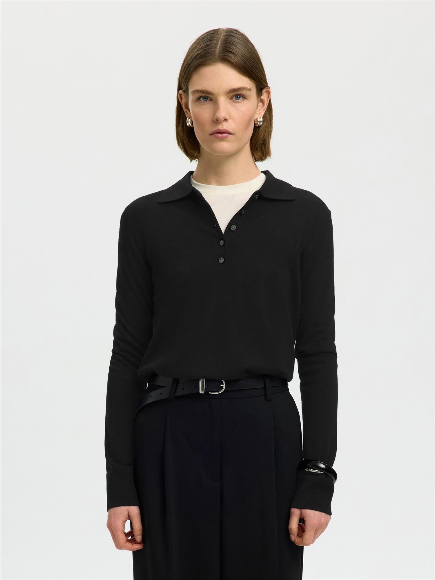 SLFThea Ls Knit Merino Collar Neck-black